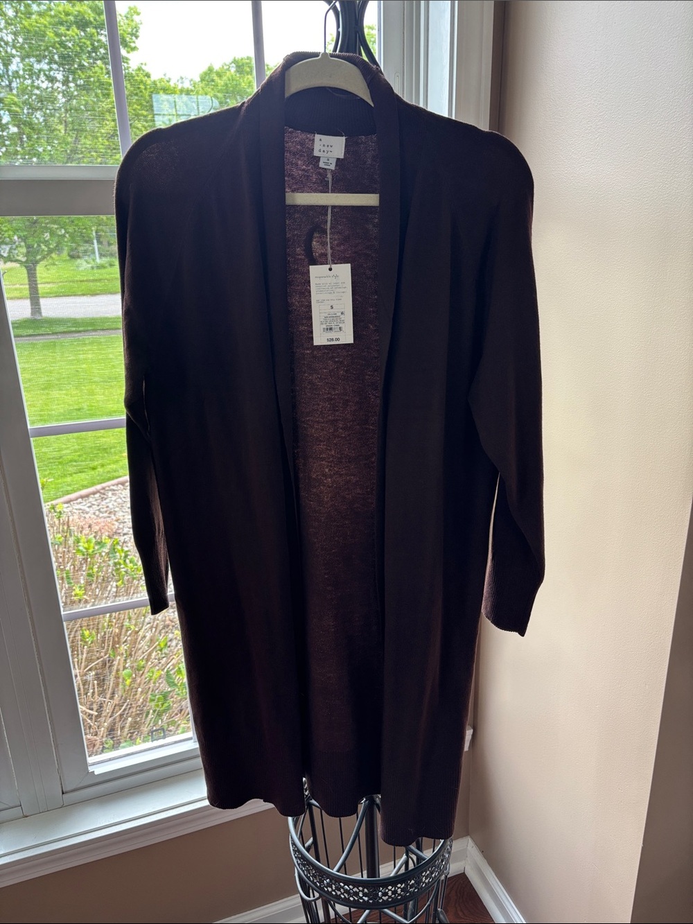 Open-Front Long Cardigan Sweater - Brown